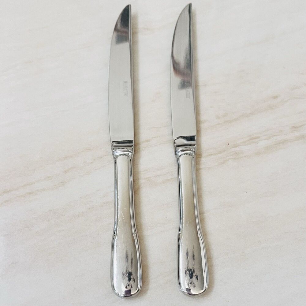 2pc SABATIER SBI6 Stainless Steak Knife 9 1/4” Hollow Serrate Plain Fiddle 18/10
